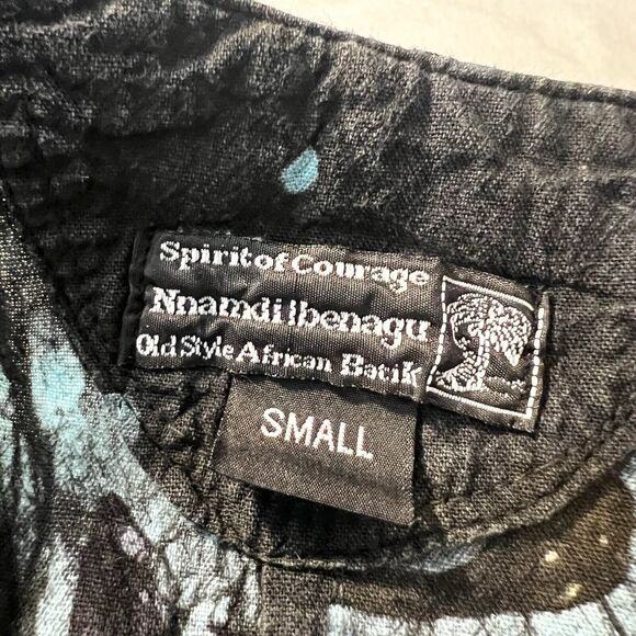 Spirit Of Courage Nnamdi Ibenagu Dress African Batik Tie Dye Sz S Black Teal - Picture 6 of 10